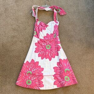 Lilly Pulitzer Pink Floral Halter Midi Dress 0